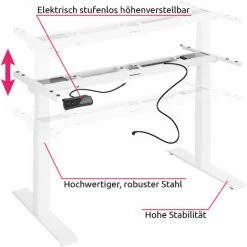 TECTAKE Tischgestell Elektrisch Höhenverstellbar Memory-Funkt. Extra Breit 110-190x68x58-123cm - Tischuntergestell, Schreibtischgestell, Tischrahmen - Weiß -TECTAKE Shop 10370535 3