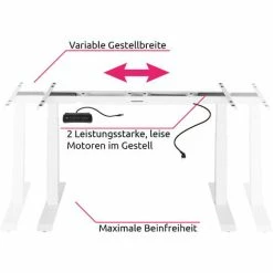 TECTAKE Tischgestell Elektrisch Höhenverstellbar Memory-Funkt. Extra Breit 110-190x68x58-123cm - Tischuntergestell, Schreibtischgestell, Tischrahmen - Weiß -TECTAKE Shop 10370535 4