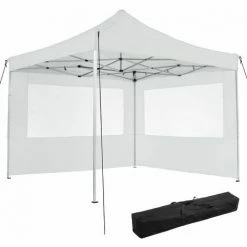 TECTAKE Faltbarer Garten Pavillon 3x3m Mit 2 Seitenteilen - Partyzelt, Anbaupavillon, Festzelt - Weiß