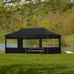 TECTAKE Faltbarer Garten Pavillon 3x6m Mit 2 Seitenteilen - Partyzelt, Anbaupavillon, Festzelt - Schwarz -TECTAKE Shop 12289644 2