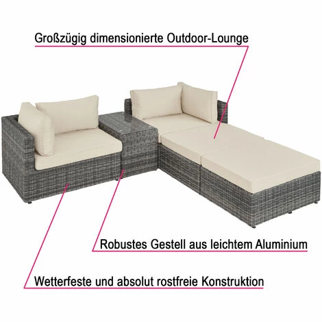 TECTAKE Rattan Lounge mit Aluminiumgestell San Domino - Gartenlounge, Terrassenmöbel, Rattan Lounge - grau TECTAKE Rattan Lounge Mit Aluminiumgestell San Domino - Gartenlounge, Terrassenmöbel, Rattan Lounge - Grau -TECTAKE Shop 12686194 3