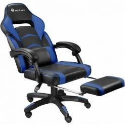 TECTAKE Racing Bürostuhl Mit Fußstütze - Gaming Sessel, Zockersessel, Computerstuhl - Schwarz/blau