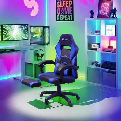 TECTAKE Racing Bürostuhl mit Fußstütze - Gaming Sessel, Zockersessel, Computerstuhl - schwarz/blau TECTAKE Racing Bürostuhl Mit Fußstütze - Gaming Sessel, Zockersessel, Computerstuhl - Schwarz/blau -TECTAKE Shop 17796627 2