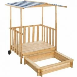 TECTAKE Sandkasten Und Spielveranda Mit Dach 106x105x137cm - Sandkiste, Buddelkasten, Holzsandkasten - Blau