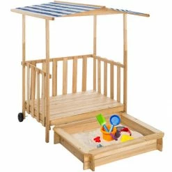 TECTAKE Sandkasten Und Spielveranda Mit Dach 106x105x137cm - Sandkiste, Buddelkasten, Holzsandkasten - Blau -TECTAKE Shop 24164023 3