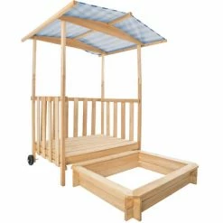 TECTAKE Sandkasten Und Spielveranda Mit Dach 106x105x137cm - Sandkiste, Buddelkasten, Holzsandkasten - Blau -TECTAKE Shop 24164023 4