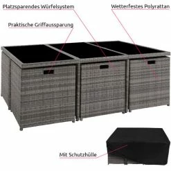 TECTAKE Aluminium Rattan Sitzgruppe New York 6+4+1 Mit Schutzhülle - Gartenlounge, Terrassenmöbel, Rattan Lounge - Grau -TECTAKE Shop 28016544 3