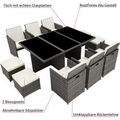 TECTAKE Aluminium Rattan Sitzgruppe New York 6+4+1 Mit Schutzhülle - Gartenlounge, Terrassenmöbel, Rattan Lounge - Grau -TECTAKE Shop 28016544 4