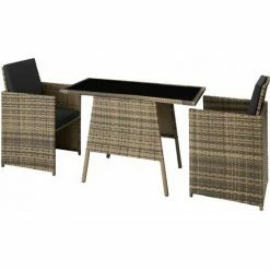 TECTAKE Rattan Sitzgruppe Lausanne 2+1 - Gartenlounge, Terrassenmöbel, Rattan Lounge - Natur