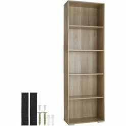 TECTAKE Bücherregal Lexi 5 Fächer 60x30x190cm - Bücherregal Mit 5 Fächern, Standregal, Beistellregal - Eiche Matt