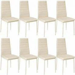 TECTAKE 8 Esszimmerstühle Kunstleder - Küchenstuhl, Freischwinger, Armlehnstuhl - Beige