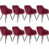 TECTAKE 8er Set Stuhl Marilyn Samtoptik, Schwarze Stuhlbeine - Stuhl, Esszimmerstuhl, Wohnzimmerstuhl - Bordeaux/schwarz