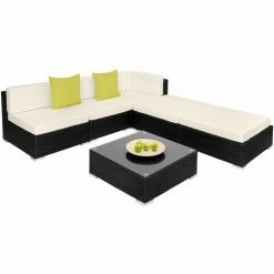 TECTAKE Rattan Lounge Mit Aluminiumgestell Paris - Loungemöbel, Gartenmöbel, Gartengarnitur - Schwarz -TECTAKE Shop 28996679 3