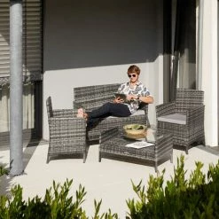 TECTAKE Rattan Sitzgruppe Madeira 3+1 - Gartenlounge, Terrassenmöbel, Rattan Lounge - Schwarz -TECTAKE Shop 30896624 2