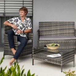TECTAKE Rattan Sitzgruppe Madeira 3+1 - Gartenlounge, Terrassenmöbel, Rattan Lounge - Schwarz -TECTAKE Shop 30896624 3