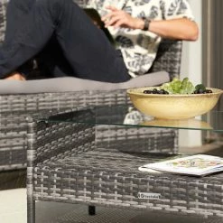 TECTAKE Rattan Sitzgruppe Madeira 3+1 - Gartenlounge, Terrassenmöbel, Rattan Lounge - Schwarz -TECTAKE Shop 30896624 4