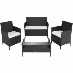 TECTAKE Rattan Sitzgruppe Madeira 3+1 - Gartenlounge, Terrassenmöbel, Rattan Lounge - Schwarz -TECTAKE Shop 30896624 5