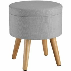 TECTAKE Sitzhocker Yumi Gepolstert In Leinenoptik 150kg Mit Stauraum - Gepolsterter Sitzhocker In Leinenoptik, Hocker, Möbel - Hellgrau -TECTAKE Shop 31959248 4