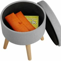 TECTAKE Sitzhocker Yumi Gepolstert In Leinenoptik 150kg Mit Stauraum - Gepolsterter Sitzhocker In Leinenoptik, Hocker, Möbel - Hellgrau -TECTAKE Shop 31959248 5