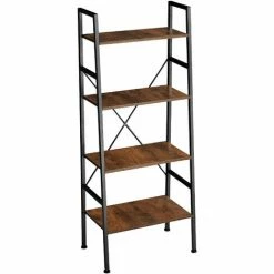 TECTAKE Leiterregal Newcastle 57,5 X 35,5 X 139cm - Leiterregal Mit 4 Ebenen, Standregal, Bücherregal - Industrial Dunkelbraun