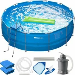 TECTAKE Swimming Pool Merina Rund 450x122cm Mit Viel Zubehör - Swimming Pool, Rahmenpool, Schwimmbecken