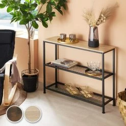 TECTAKE Konsole Bristol 100x30x81cm - Flurtisch Beistelltisch, Sideboard, Wohnzimmertisch - Industrial Holz Hell, Eiche Sonoma -TECTAKE Shop 39621735 3