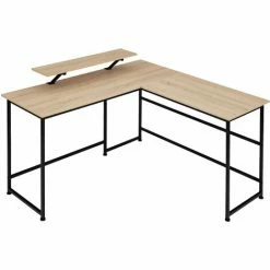 TECTAKE Schreibtisch Melrose 140x130x76,5cm - L-förmiger Computertisch Mit Monitoraufsatz, Eckschreibtisch, Bürotisch - Industrial Holz Hell, Eiche Sonoma