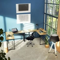 TECTAKE Schreibtisch Melrose 140x130x76,5cm - L-förmiger Computertisch Mit Monitoraufsatz, Eckschreibtisch, Bürotisch - Industrial Holz Hell, Eiche Sonoma -TECTAKE Shop 45884902 3