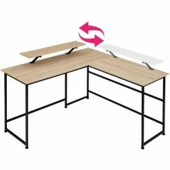 TECTAKE Schreibtisch Melrose 140x130x76,5cm - L-förmiger Computertisch Mit Monitoraufsatz, Eckschreibtisch, Bürotisch - Industrial Holz Hell, Eiche Sonoma -TECTAKE Shop 45884902 5