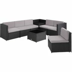 TECTAKE Rattan Lounge Verona - Rattan-Lounge, Rattan-Gartenmöbel, Balkonmöbel - Schwarz