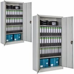 TECTAKE 2er Set Aktenschrank Mit 5 Böden 180x90x40cm - Büroschrank, Rolladenschrank, Hängeregisterschrank - Grau