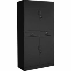 TECTAKE 2er Set Aktenschrank Mit 2 Schubfächern 180x90x40cm - Büroschrank, Rolladenschrank, Hängeregisterschrank - Schwarz -TECTAKE Shop 47517580 3