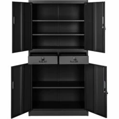 TECTAKE 2er Set Aktenschrank Mit 2 Schubfächern 180x90x40cm - Büroschrank, Rolladenschrank, Hängeregisterschrank - Schwarz -TECTAKE Shop 47517580 4