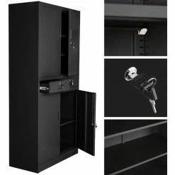 TECTAKE 2er Set Aktenschrank Mit 2 Schubfächern 180x90x40cm - Büroschrank, Rolladenschrank, Hängeregisterschrank - Schwarz -TECTAKE Shop 47517580 5