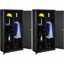 TECTAKE 2er Set Spind Mit 6 Fächern Und Kleiderstange 180x90x40cm - Stahlschrank, Schließfach, Kleiderspind - Schwarz