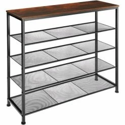 TECTAKE Schuhregal Sheffield 100x30,5x93cm - Schuhregal Mit Gitterablagen, Schuhablage, Schuh-Organizer - Industrial Dunkelbraun