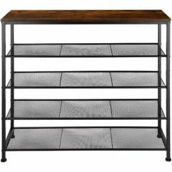 TECTAKE Schuhregal Sheffield 100x30,5x93cm - Schuhregal Mit Gitterablagen, Schuhablage, Schuh-Organizer - Industrial Dunkelbraun -TECTAKE Shop 50426519 3