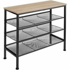 TECTAKE Schuhregal Wolverhampton 75,5x30,5x69,5cm - Schuhregal Mit Gitterablagen, Schuhablage, Schuh-Organizer - Industrial Holz Hell, Eiche Sonoma