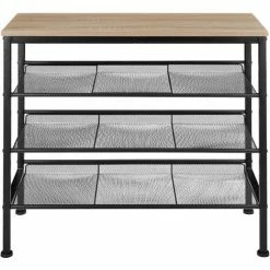 TECTAKE Schuhregal Wolverhampton 75,5x30,5x69,5cm - Schuhregal Mit Gitterablagen, Schuhablage, Schuh-Organizer - Industrial Holz Hell, Eiche Sonoma -TECTAKE Shop 50760018 4