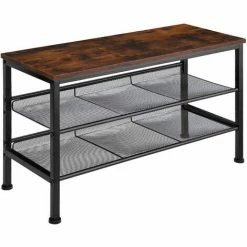 TECTAKE Schuhregal Derry 75,5x30,5x45,5cm - Schuhregal Mit Gitterablagen, Schuhablage, Schuhbank - Industrial Dunkelbraun