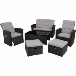 TECTAKE Rattan Lounge Bari - Rattan-Lounge, Lounge-Set, Lounge-Gruppe - Schwarz
