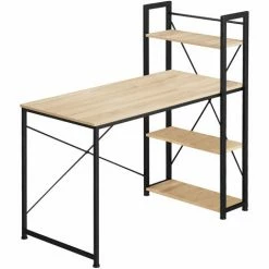 TECTAKE Computer-Schreibtisch Hershey 122x61x120cm - Schreibtisch, Computertisch, Bürotisch - Industrial Holz Hell, Eiche Sonoma