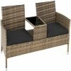 TECTAKE Rattan Gartensitzbank Mit Tisch - Gartenbank, Sitzbank, Holzbank - Natur/dunkelgrau