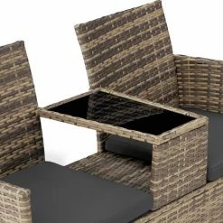 TECTAKE Rattan Gartensitzbank Mit Tisch - Gartenbank, Sitzbank, Holzbank - Natur/dunkelgrau -TECTAKE Shop 58150071 4
