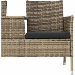 TECTAKE Rattan Gartensitzbank Mit Tisch - Gartenbank, Sitzbank, Holzbank - Natur/dunkelgrau -TECTAKE Shop 58150071 5