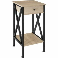 TECTAKE Beistelltisch Dayton 35x35x70,5cm - Beistelltisch Industrial Style, Nachttisch, Schlafzimmertisch - Industrial Holz Hell, Eiche Sonoma