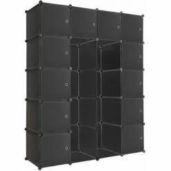 TECTAKE Steckregal 12 Boxen Mit Türen Inkl. Kleiderstangen 147x47x183cm - Regalsystem, Cube Regal, Haushaltsregal - Schwarz