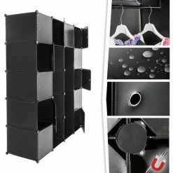 TECTAKE Steckregal 12 Boxen Mit Türen Inkl. Kleiderstangen 147x47x183cm - Regalsystem, Cube Regal, Haushaltsregal - Schwarz -TECTAKE Shop 7500049 4