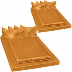 TECTAKE 2 Bettwäsche-Sets Satin 200x150cm 6-tlg. - Spannbettlaken, Bettlaken, Bettbezug - Braun