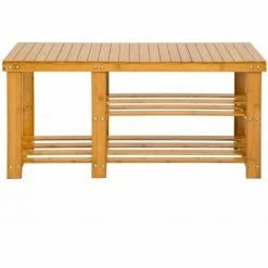 TECTAKE Bambus Schuhbank Mit 2 Ebenen Und Sitzbank Mit Getrenntem Abteil 87x28x45,5cm - Sideboard, Kommode, Lowboard -TECTAKE Shop 7500395 3